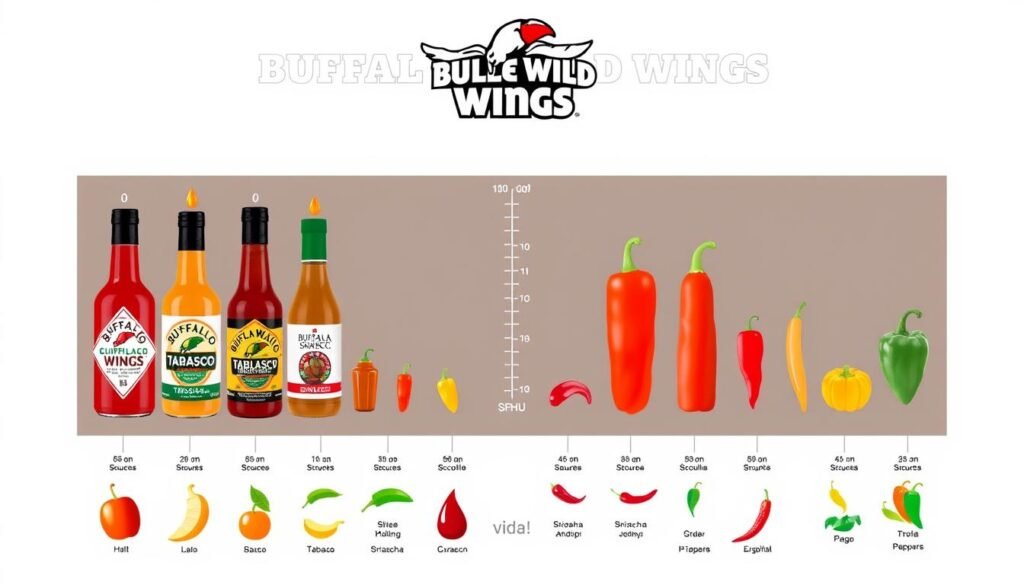 Comparison chart showing Buffalo Wild Wings sauces against other popular hot sauces on the Buffalo Wild Wings Scoville Chart